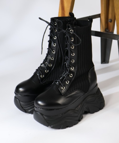 LOVEHUNTER（ラブハンター）の「+9.5cm 軽量厚底 ソックススニーカーブーツ（ブーツ・レディース・ブラック/ブラック系1/ブラック系2・M/L/LL/S）」の8枚目の写真