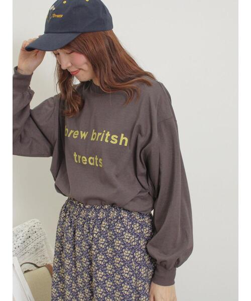 Samansa Mos2（サマンサ モスモス）の「◎柄アソートロゴロンT（Tシャツ/カットソー・レディース・イエロー/ブラウン/オフホワイト/ブルー/チャコールグレー/サックスブルー・F）」の2枚目の写真