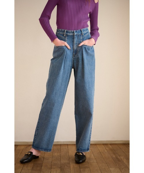 セットアップ Mid セール】Elsa Rise タックデニムパンツ（デニム Jean Loose パンツ
