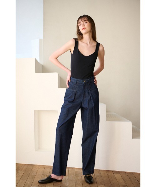 セール】Elsa Mid Rise Loose Jean タックデニムパンツ（デニム