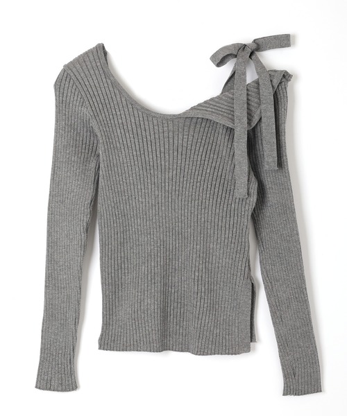 M DOLLY(エムドリー)の「asymmetry ribbon knit tops/オフショルダーアシンメトリーニットトップス(ニット/セーター・レディース・ブラック/グレー・FREE)」の14枚目の写真