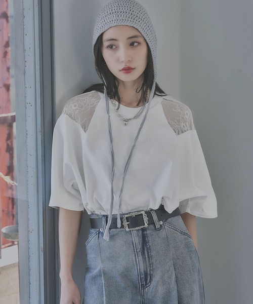 HARE(ハレ)の「レースキリカエTシャツ(HARE)(Tシャツ/カットソー・レディース・ホワイト/ブラック/ブルー/ブラック系その他/ブラック系その他2/ボルドー/オフホワイト/グレー・FREE)」の18枚目の写真