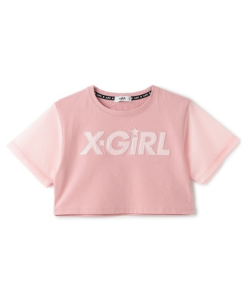 X-girl Stages（エックスガールステージス）の「メッシュロゴショート丈半袖Tシャツ（Tシャツ/カットソー・キッズ・ライトブルー/ブラック/ピンク・110cm/130cm/120cm/140cm/90cm/100cm）」の3枚目の写真