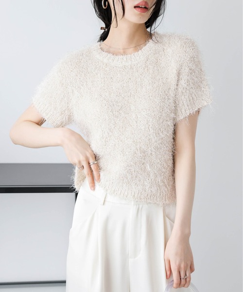 AMELY(エミリー)の「シャギーニットトップス(Tシャツ/カットソー・レディース・ブラック/グレー/ベージュ/ブラウン/テラコッタ/ダークブラウン/パープル・フリー)」の6枚目の写真
