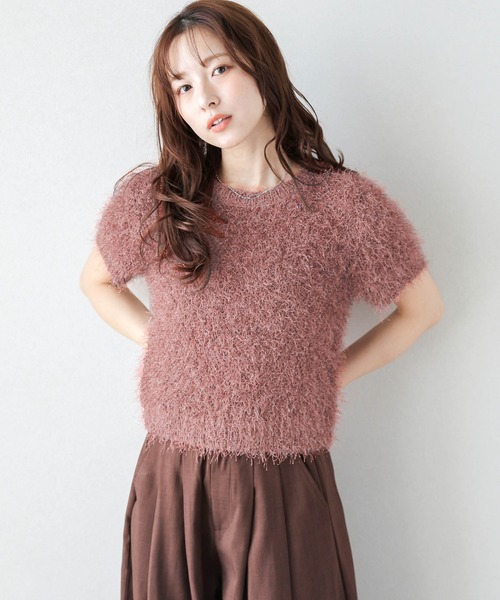 AMELY(エミリー)の「シャギーニットトップス(Tシャツ/カットソー・レディース・ブラック/グレー/ベージュ/ブラウン/テラコッタ/ダークブラウン/パープル・フリー)」の1枚目の写真