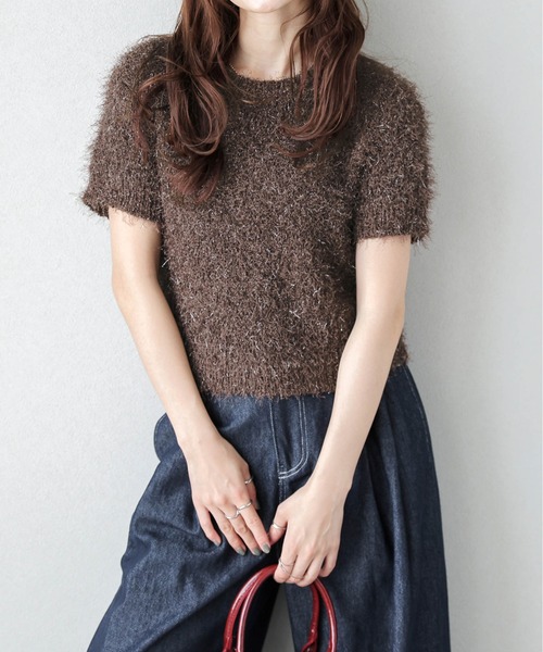 AMELY(エミリー)の「シャギーニットトップス(Tシャツ/カットソー・レディース・ブラック/グレー/ベージュ/ブラウン/テラコッタ/ダークブラウン/パープル・フリー)」の21枚目の写真