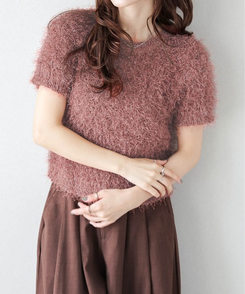 AMELY(エミリー)の「シャギーニットトップス(Tシャツ/カットソー・レディース・ブラック/グレー/ベージュ/ブラウン/テラコッタ/ダークブラウン/パープル・フリー)」の8枚目の写真