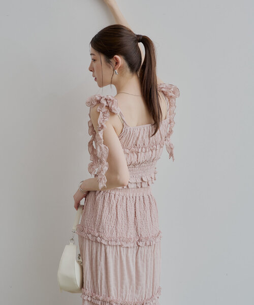 Chico(チコ)の「【6色展開/セットアイテム】シャーリングタンク+シャーリングフレアスカート(ワンピース・レディース・ホワイト系その他2/ピンク/ホワイト/ネイビー/ブルー系その他2/ブルー系その他5・FREE)」の15枚目の写真