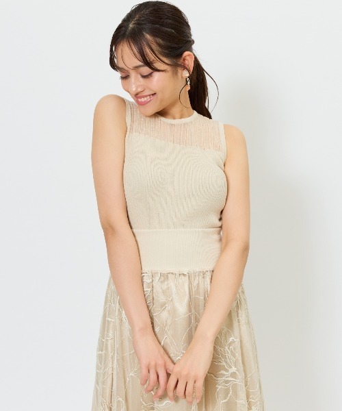 AND COUTURE(アンドクチュール)の「シアー切替ノースリトップス(ニット/セーター・レディース・ライトグレー/オフホワイト/ピンク/ベージュ/ブラック・FREE)」の5枚目の写真