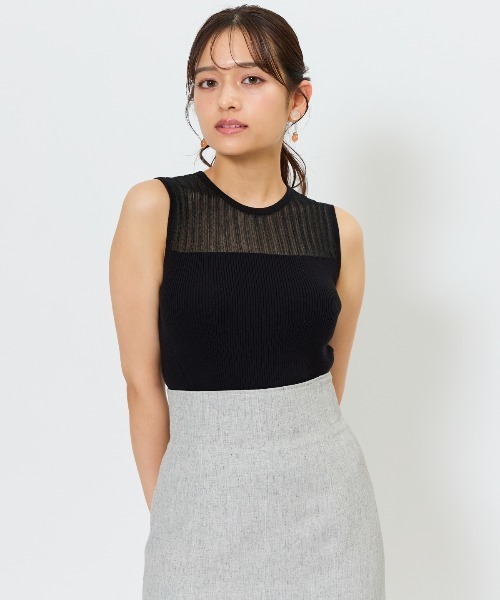 AND COUTURE(アンドクチュール)の「シアー切替ノースリトップス(ニット/セーター・レディース・ライトグレー/オフホワイト/ピンク/ベージュ/ブラック・FREE)」の3枚目の写真
