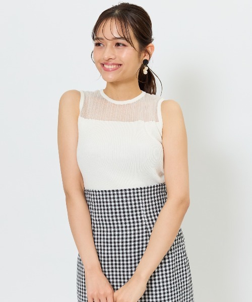AND COUTURE(アンドクチュール)の「シアー切替ノースリトップス(ニット/セーター・レディース・ライトグレー/オフホワイト/ピンク/ベージュ/ブラック・FREE)」の6枚目の写真
