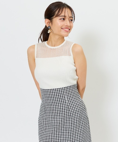 AND COUTURE(アンドクチュール)の「シアー切替ノースリトップス(ニット/セーター・レディース・ライトグレー/オフホワイト/ピンク/ベージュ/ブラック・FREE)」の7枚目の写真