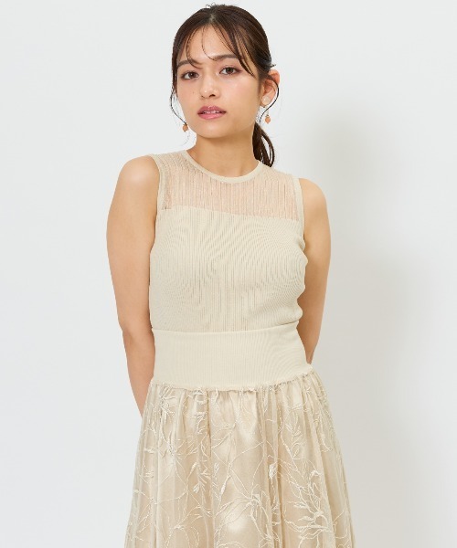 AND COUTURE(アンドクチュール)の「シアー切替ノースリトップス(ニット/セーター・レディース・ライトグレー/オフホワイト/ピンク/ベージュ/ブラック・FREE)」の12枚目の写真