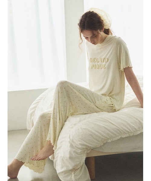 ジェラートピケ　ハート柄 ルームウェアパンツ 新品 セール】ハート柄ロングパンツ（ルームウェア/パジャマ