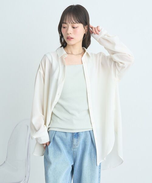 earth music&ecology(アースミュージックアンドエコロジー)の「シアーシャツ(シャツ/ブラウス・レディース・ブルー/オフホワイト/グレイッシュベージュ/ピンク・FREE)」の18枚目の写真