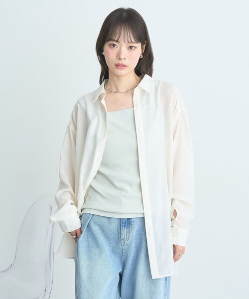 earth music&ecology(アースミュージックアンドエコロジー)の「シアーシャツ(シャツ/ブラウス・レディース・ブルー/オフホワイト/グレイッシュベージュ/ピンク・FREE)」の19枚目の写真