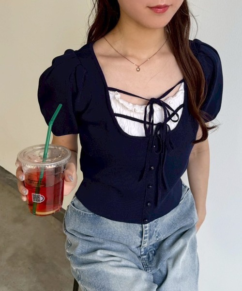one after another NICE CLAUP(ワンアフターアナザーナイスクラップ)の「レイヤードニットセットアップ(ワンピース・レディース・ブラック/ベージュ/ネイビー・FREE)」の16枚目の写真