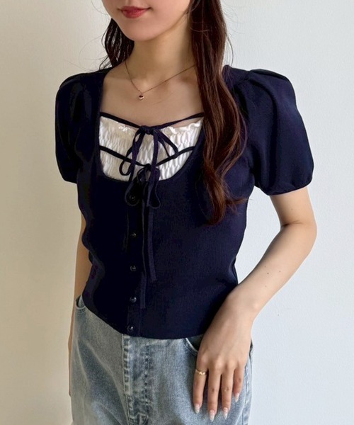 one after another NICE CLAUP(ワンアフターアナザーナイスクラップ)の「レイヤードニットセットアップ(ワンピース・レディース・ブラック/ベージュ/ネイビー・FREE)」の14枚目の写真