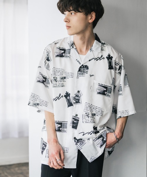 Rocky Monroe(ロッキーモンロー)の「接触冷感 オーバーサイズ 花柄 ペイズリー柄 グラフィック柄 総柄開襟アロハシャツ(シャツ/ブラウス・メンズ・ブラック/ホワイト系/ホワイト系1/ホワイト系2/ダークグリーン/ホワイト系3/ネイビー/ブラック系/ホワイト/ホワイト系4/ブラック系1・M/L/XL)」の3枚目の写真