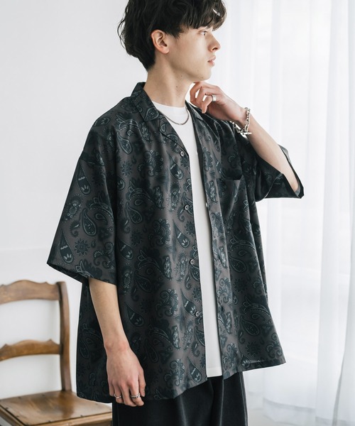 Rocky Monroe(ロッキーモンロー)の「接触冷感 オーバーサイズ 花柄 ペイズリー柄 グラフィック柄 総柄開襟アロハシャツ(シャツ/ブラウス・メンズ・ブラック/ホワイト系/ホワイト系1/ホワイト系2/ダークグリーン/ホワイト系3/ネイビー/ブラック系/ホワイト/ホワイト系4/ブラック系1・M/L/XL)」の10枚目の写真