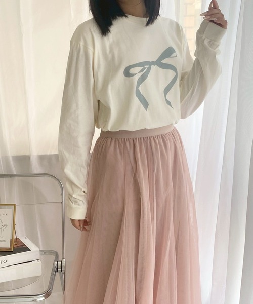 merrylatte（メリーラテ）の「パステルリボンロンT／長袖Tシャツ（Tシャツ/カットソー・レディース・アイボリー/ホワイト・MEDIUM）」の2枚目の写真