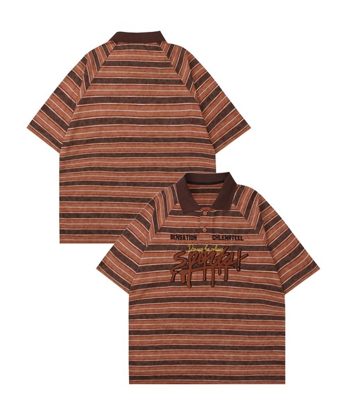 HOOK(フック)の「ストライプロゴポロシャツ (SS)(ポロシャツ・メンズ・ブラウン/ブルー・LARGE/MEDIUM)」の2枚目の写真