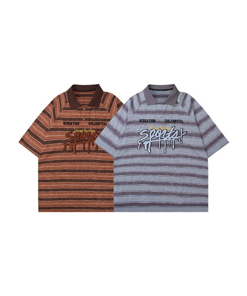 HOOK(フック)の「ストライプロゴポロシャツ (SS)(ポロシャツ・メンズ・ブラウン/ブルー・LARGE/MEDIUM)」の3枚目の写真