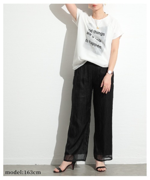 Sawa a la mode(サワアラモード)の「接触冷感シフォンレイヤードパンツ(その他パンツ・レディース・グリーン/ブラック・FREE)」の5枚目の写真