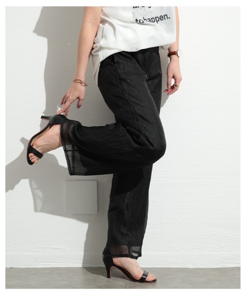 Sawa a la mode(サワアラモード)の「接触冷感シフォンレイヤードパンツ(その他パンツ・レディース・グリーン/ブラック・FREE)」の6枚目の写真