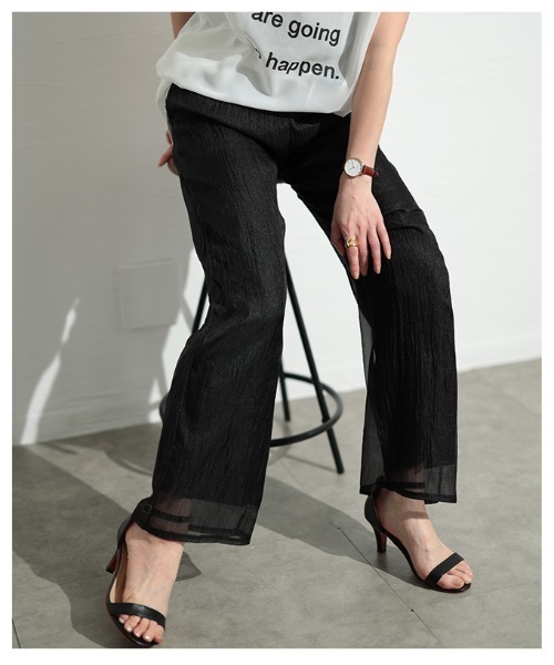 Sawa a la mode(サワアラモード)の「接触冷感シフォンレイヤードパンツ(その他パンツ・レディース・グリーン/ブラック・FREE)」の9枚目の写真