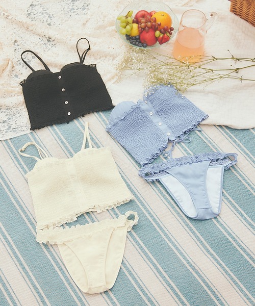 Ravijour（ラヴィジュール）の「シャーリングビスチェ　ビキニセット（水着・レディース・ホワイト/サックスブルー/ブラック・S/M/L）」の19枚目の写真