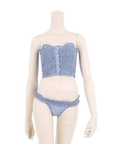 Ravijour（ラヴィジュール）の「シャーリングビスチェ　ビキニセット（水着・レディース・ホワイト/サックスブルー/ブラック・S/M/L）」の13枚目の写真