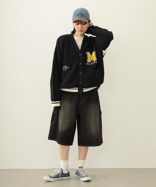 ミルクフェド　MILKFED.　カーディガン　ハート　ブラック COLLEGE CARDIGAN（カーディガン/ボレロ）｜MILKFED.（ミルク