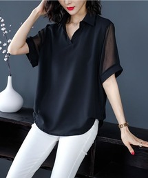 シアースリーブシフォン半袖夏服シャツブラウス。ビジネスにも使える
