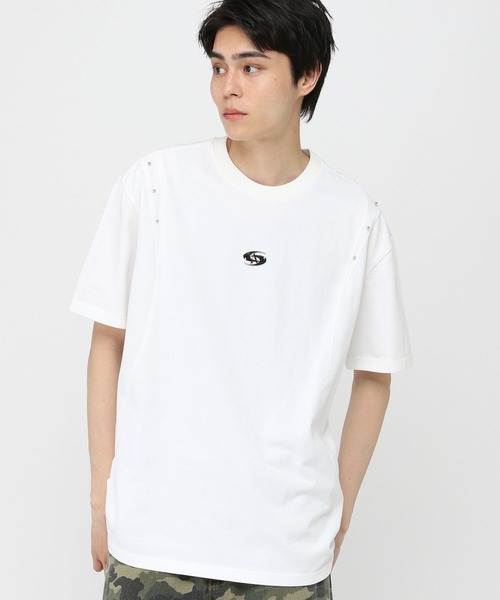 3.3 Field Trip (3.3フィールドトリップ)の「3.3 Field Trip/メタルスタッズ半袖T(Tシャツ/カットソー・メンズ・ホワイト/ブラウン/ブラック・LARGE/MEDIUM)」の1枚目の写真