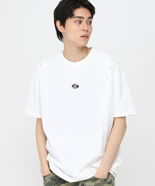 3.3 Field Trip (3.3フィールドトリップ)の「3.3 Field Trip/メタルスタッズ半袖T(Tシャツ/カットソー・メンズ・ホワイト/ブラウン/ブラック・LARGE/MEDIUM)」の7枚目の写真