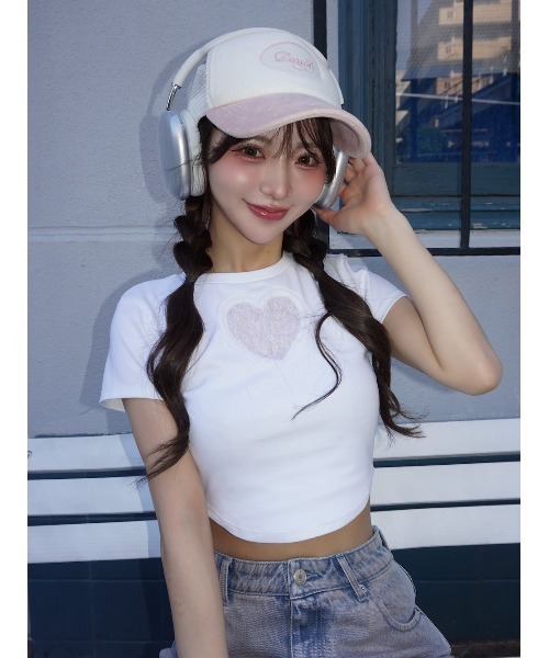ハートレースコンパクトTシャツ（Tシャツ/カットソー）｜Darich