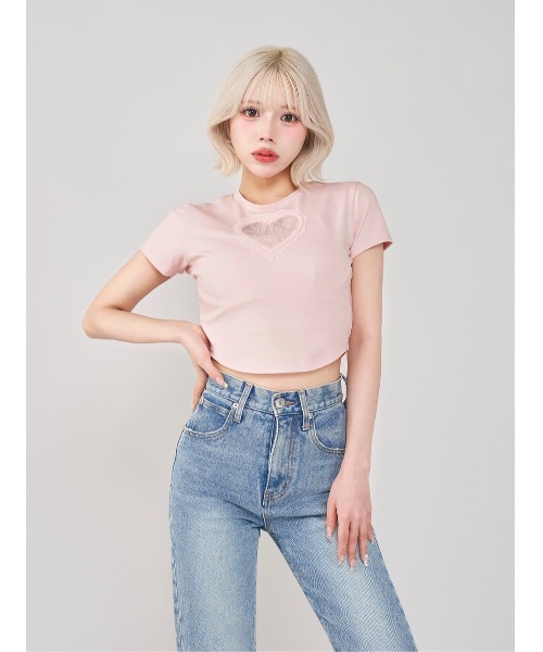 Darich ダーリッチ　ハートレースコンパクトTシャツ ハートレースコンパクトTシャツ（Tシャツ/カットソー）｜Darich