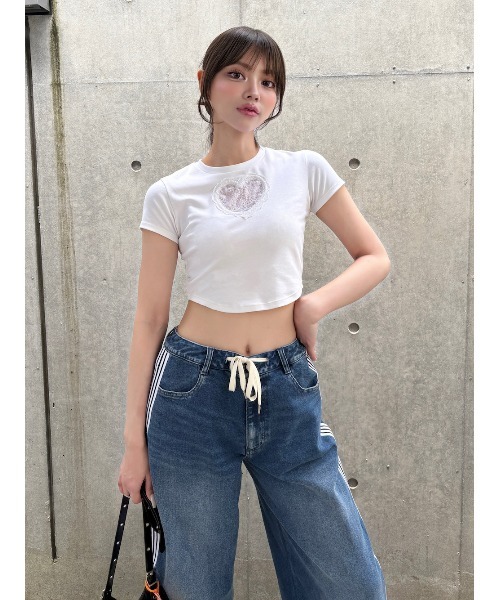 Darich ダーリッチ　ハートレースコンパクトTシャツ ハートレースコンパクトTシャツ（Tシャツ/カットソー）｜Darich
