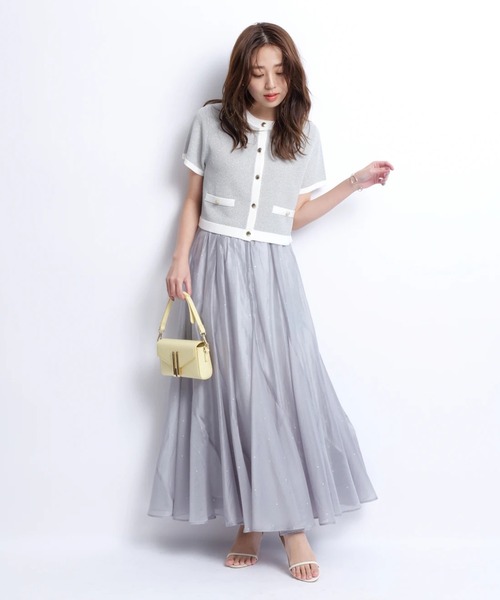 JUSGLITTY シャイニー配色ジャケットカーデ ジャスグリッティー JUSGLITTY シャイニー配色ジャケットカーデ