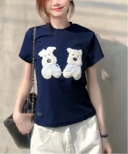 特別セーフ 新作】クマモチーフ ネイビーティーシャツ（Tシャツ/カットソー トップス