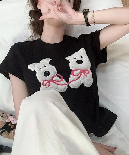 クマデザイン Tシャツ＆スカートセット セール】【新作】クマモチーフ ネイビーティーシャツ（Tシャツ