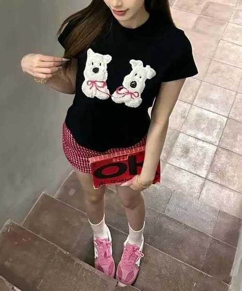 クマデザイン Tシャツ＆スカートセット セール】【新作】クマモチーフ ネイビーティーシャツ（Tシャツ