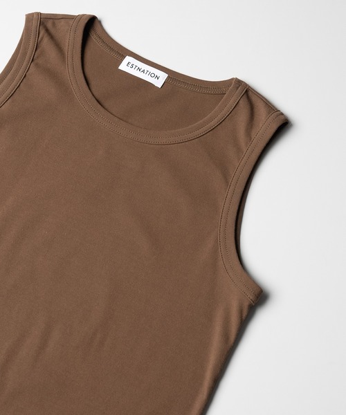 ESTNATION（エストネーション）の「ESTNATION / コンパクト フライス ノースリーブ カットソー（Tシャツ/カットソー・レディース・ブラック/ブラウン/ホワイト/イエロー・FREE）」の4枚目の写真