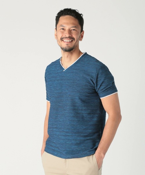 MEN'S BIGI（メンズビギ）の「スラブタック天竺素材Tシャツ＜吸水速乾＞（Tシャツ/カットソー・メンズ・グリーン/ブルー/ネイビー・03/02/01/04）」の6枚目の写真