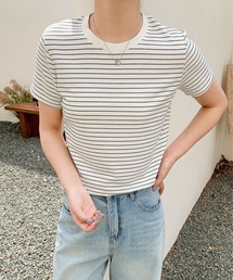 細ボーダーフィットTシャツ (SS)