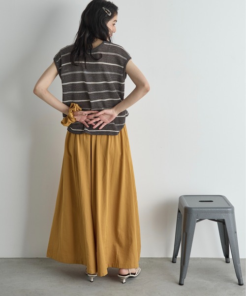【 7/10 20:00START！ SUMMER SALE 】Maglia Plus(マリア プラス)　リネン ストライプ ワイドフレアーパンツ マリアプラス ツータック ワイドパンツ Maglia Plus レディース