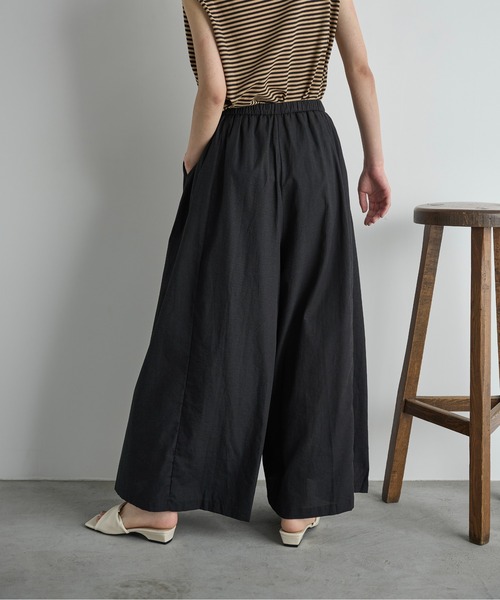 【 7/10 20:00START！ SUMMER SALE 】Maglia Plus(マリア プラス)　リネン ストライプ ワイドフレアーパンツ マリアプラス ツータック ワイドパンツ Maglia Plus レディース