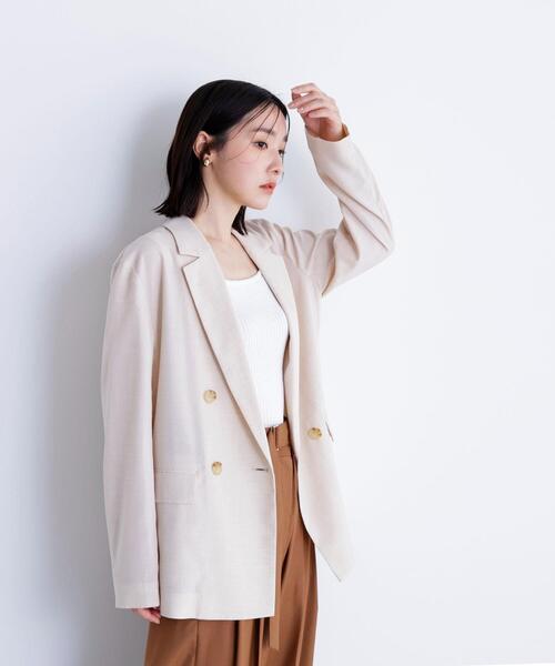 NATURAL BEAUTY BASIC(ナチュラルビューティーベーシック)の「◇【Oggi掲載】ライトボクシーダブルジャケット(テーラードジャケット・レディース・キャメル/ベージュ/ネイビー・SMALL/MEDIUM)」の6枚目の写真