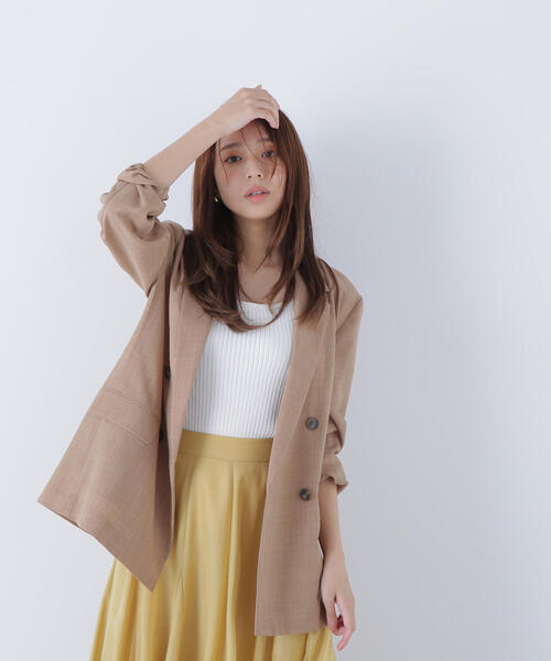 美品フォクシーニューヨーク　テーラードジャケット ベージュL ストレッチ　薄手 フォクシーニューヨーク collection Front Pleated Fitted